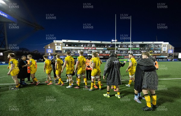 261225 - Cardiff Rugby v Dragons RFC, United Rugby Championship - The teams congratulate each other at the end of the match
