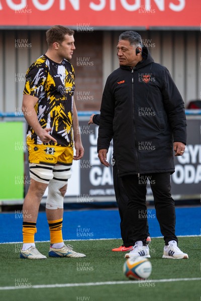 261225 - Cardiff Rugby v Dragons RFC - United Rugby Championship - Ben Carter of Dragons and Filo Tiatia Dragons Head Coach