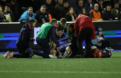 301124 - Cardiff Rugby v Dragons RFC - United Rugby Championship - Ben Donnell of Cardiff leaves the field injured