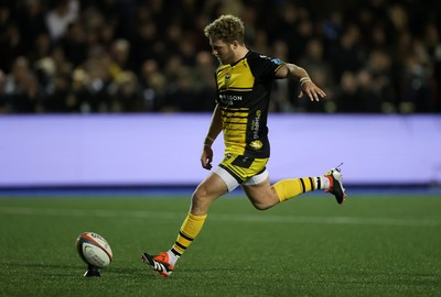 301124 - Cardiff Rugby v Dragons RFC - United Rugby Championship - Angus O�Brien of Dragons kicks a penalty