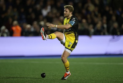 301124 - Cardiff Rugby v Dragons RFC - United Rugby Championship - Angus O�Brien of Dragons kicks a penalty