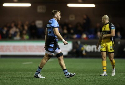 301124 - Cardiff Rugby v Dragons RFC - United Rugby Championship - Josh McNally of Cardiff is given a yellow card by Referee Ben Whitehouse 