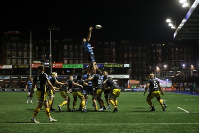 301124 - Cardiff Rugby v Dragons RFC - United Rugby Championship - Teddy Williams of Cardiff wins the line out