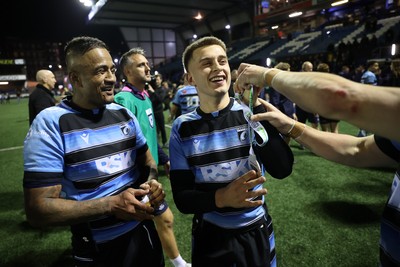 301124 - Cardiff Rugby v Dragons RFC - United Rugby Championship - Cameron Winnett of Cardiff at full time