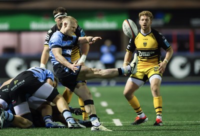 301124 Cardiff Rugby v Dragons RFC, United Rugby Championship - Aled Davies of Cardiff Rugby kicks ahead