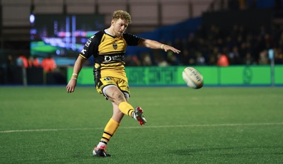 301124 Cardiff Rugby v Dragons RFC, United Rugby Championship - Angus O’Brien of Dragons kicks conversion