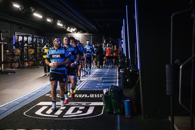 251025 - Cardiff Rugby v Edinburgh - United Rugby Championship - Liam Belcher of Cardiff leads the team out the changing room