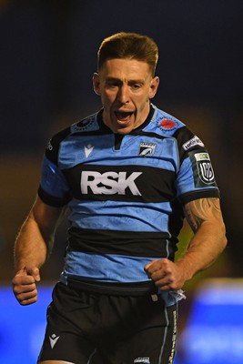 251025 - Cardiff Rugby v Edinburgh Rugby - United Rugby Championship - Josh Adams of Cardiff Rugby celebrates scoring a try