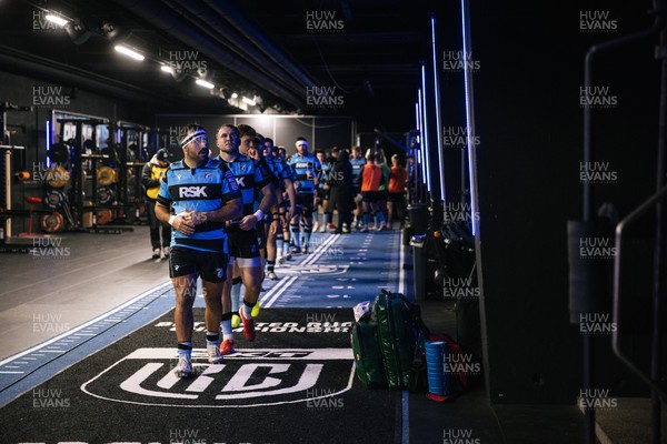 251025 - Cardiff Rugby v Edinburgh - United Rugby Championship - Liam Belcher of Cardiff leads the team out the changing room