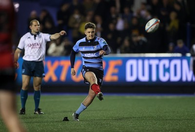 210325 - Cardiff Rugby v Emirates Lions - United Rugby Championship - Callum Sheedy of Cardiff kicks a penalty