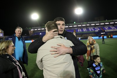 210325 - Cardiff Rugby v Emirates Lions - United Rugby Championship - Seb Davies of Cardiff with family at full time