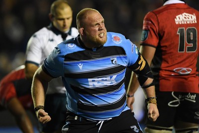 210325 - Cardiff Rugby v Emirates Lions - United Rugby Championship - Corey Domachowski of Cardiff celebrates the win at full time