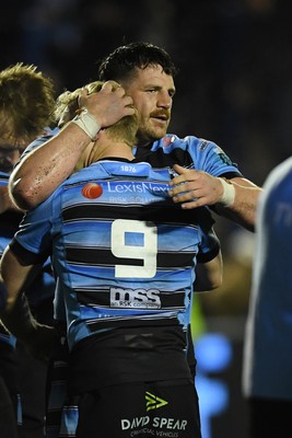 210325 - Cardiff Rugby v Emirates Lions - United Rugby Championship - Alun Lawrence of Cardiff celebrates the win at full time