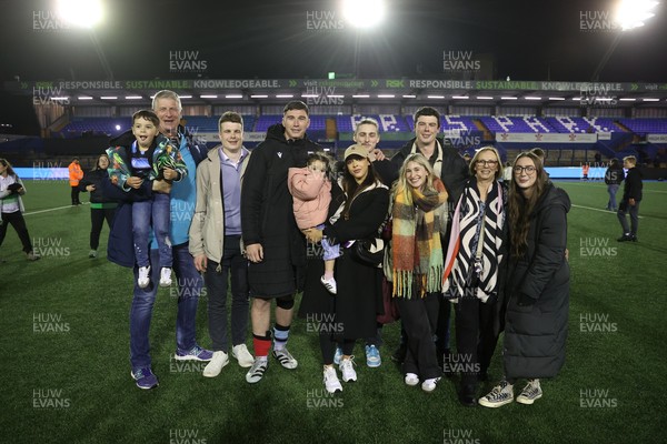 210325 - Cardiff Rugby v Emirates Lions - United Rugby Championship - Seb Davies of Cardiff with family at full time