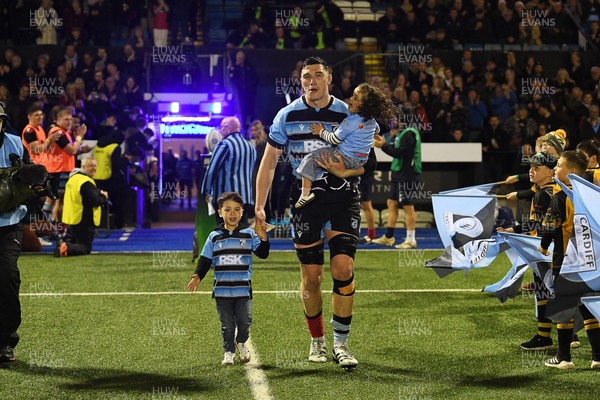 210325 - Cardiff Rugby v Emirates Lions - United Rugby Championship - Seb Davies of Cardiff runs out for husband 150th appearance