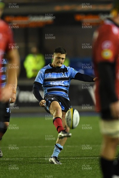 210325 - Cardiff Rugby v Emirates Lions - United Rugby Championship - Callum Sheedy of Cardiff kicks the ball