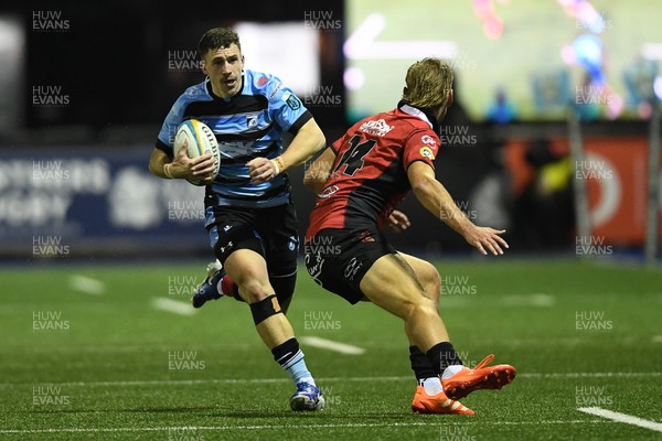 210325 - Cardiff Rugby v Emirates Lions - United Rugby Championship - Harri Millard of Cardiff is challenged by Richard Kriel of Emirates Lions