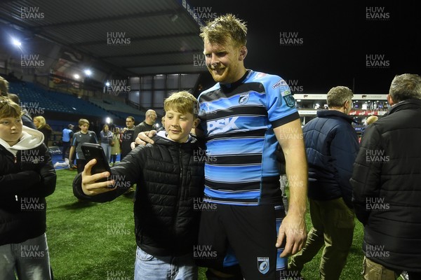 210325 - Cardiff Rugby v Emirates Lions - United Rugby Championship - Josh McNally of Cardiff with fans at full time