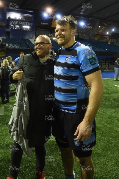 210325 - Cardiff Rugby v Emirates Lions - United Rugby Championship - Josh McNally of Cardiff with fans at full time