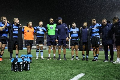 270925 - Cardiff Rugby v Emirates Lions - United Rugby Championship - Cardiff Care Taker Head Coach Corniel van Zyl speaks to the team