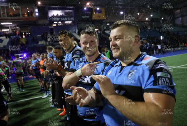 270925 - Cardiff Rugby v Emirates Lions - United Rugby Championship - Evan Lloyd and Danny Southworth of Cardiff 