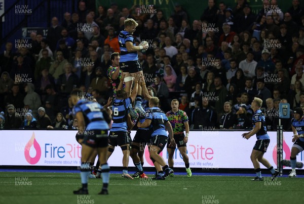 270925 - Cardiff Rugby v Emirates Lions - United Rugby Championship - Josh McNally of Cardiff wins the line out