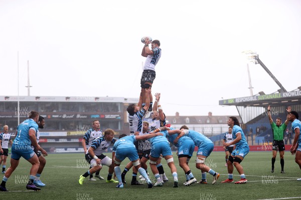 190926 - Cardiff Rugby v Exeter Chiefs - Pre Season Friendly - Alex Mann of Cardiff wins the line out