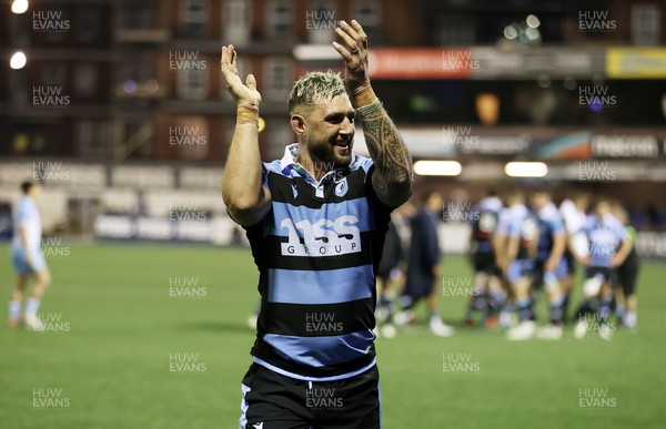 260322 - Cardiff Rugby v Glasgow Warriors - United Rugby Championship - Josh Turnbull of Cardiff Rugby celebrate with fans at full time