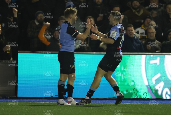130124 - Cardiff Rugby v Harlequins - Investec Champions Cup - Thomas Young of Cardiff celebrates scoring a try