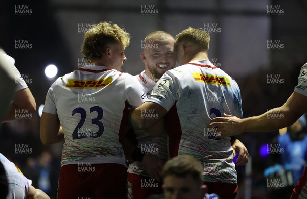 130124 - Cardiff Rugby v Harlequins - Investec Champions Cup - Dillon Lewis of Harlequins celebrates scoring a try