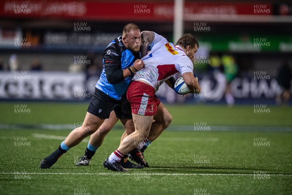 130124 - Cardiff Rugby v Harlequins - Investec Champions Cup - Will Evans of Harlequins is tackled by Corey Domachowski of Cardiff Rugby