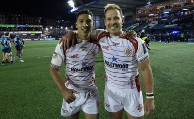 231026 Cardiff Rugby v Hollywoodbets Sharks, BKT United Rugby Championship - Gianni Lombard of Hollywoodbets Sharks and Ivan van Zyl of Hollywoodbets Sharks at the end of the match