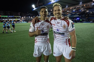 231026 Cardiff Rugby v Hollywoodbets Sharks, BKT United Rugby Championship - Gianni Lombard of Hollywoodbets Sharks and Ivan van Zyl of Hollywoodbets Sharks at the end of the match
