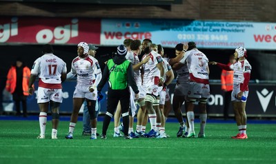 231026 Cardiff Rugby v Hollywoodbets Sharks, BKT United Rugby Championship - Hollywoodbets Sharks players at the end of the match