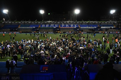 231026 - Cardiff Rugby v Hollywoodbets Sharks - United Rugby Championship - Fans on the pitch at full time