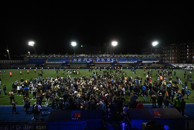 231026 - Cardiff Rugby v Hollywoodbets Sharks - United Rugby Championship - Fans on the pitch at full time