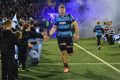 270226 - Cardiff Rugby v Leinster - United Rugby Championship - Josh McNally of Cardiff Rugby runs out at the start of the match