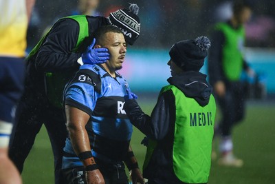 270226 - Cardiff Rugby v Leinster - United Rugby Championship - Javan Sebastian of Cardiff Rugby receives treatment