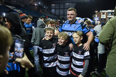 270226 - Cardiff Rugby v Leinster - United Rugby Championship - Danny Southworth of Cardiff Rugby with fans at full time
