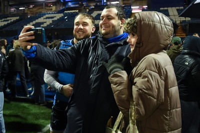 270226 - Cardiff Rugby v Leinster - United Rugby Championship - Ioan Lloyd of Cardiff Rugby with fans at full time