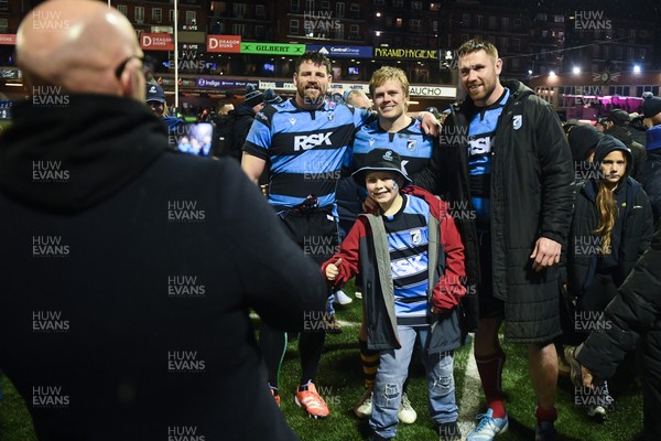 270226 - Cardiff Rugby v Leinster - United Rugby Championship - Cardiff players with fans at full time