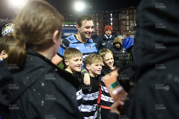 270226 - Cardiff Rugby v Leinster - United Rugby Championship - Taine Basham of Cardiff Rugby with fans at full time