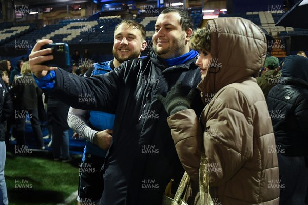 270226 - Cardiff Rugby v Leinster - United Rugby Championship - Ioan Lloyd of Cardiff Rugby with fans at full time