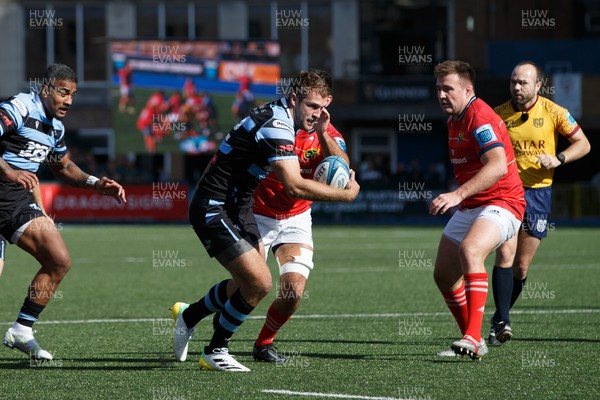 170922 - Cardiff Rugby v Munster - United Rugby Championship - Max Llewellyn of Cardiff Rugby scores a try