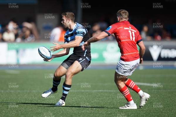 170922 - Cardiff Rugby v Munster - United Rugby Championship - Max Llewellyn of Cardiff Rugby passes the ball