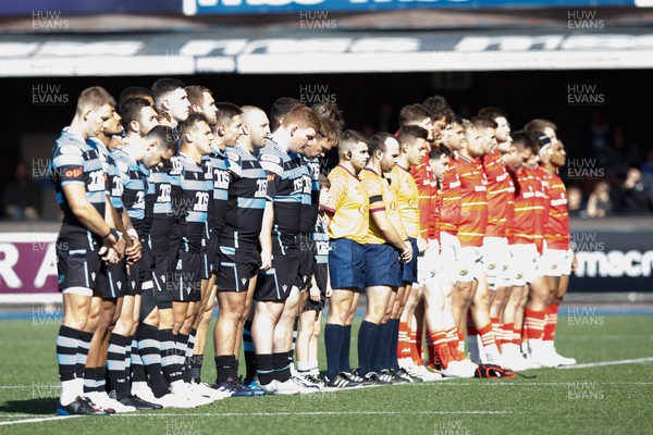 170922 - Cardiff Rugby v Munster - United Rugby Championship - Players observe two minutes of silence in memory of the Queen