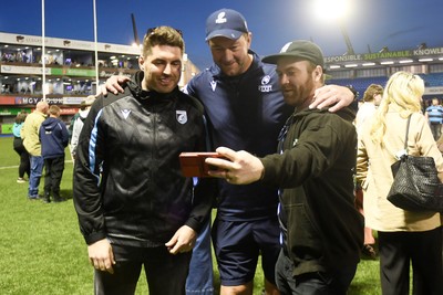 240426 - Cardiff Rugby v Ospreys - United Rugby Championship - Cardiff head coach, Corniel Van Zyl with fans at full time