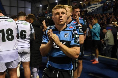 240426 - Cardiff Rugby v Ospreys - United Rugby Championship - Tom Bowen of Cardiff Rugby at full time