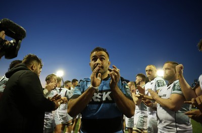 240426 - Cardiff Rugby v Ospreys - United Rugby Championship - Liam Belcher of Cardiff Rugby at full time