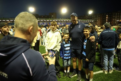 240426 - Cardiff Rugby v Ospreys - United Rugby Championship - Cardiff head coach, Corniel Van Zyl with fans at full time